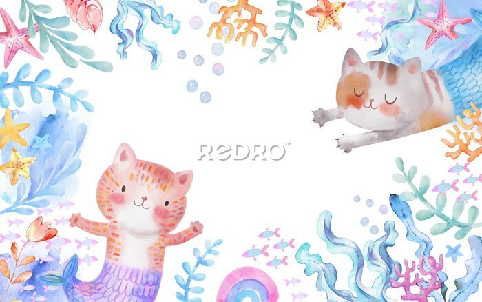 Sticker Katzen-Meerjungfrauen