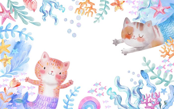 Sticker Katzen-Meerjungfrauen