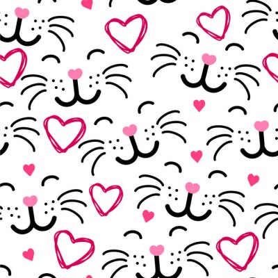 Katzengesichter und rosa Herzen