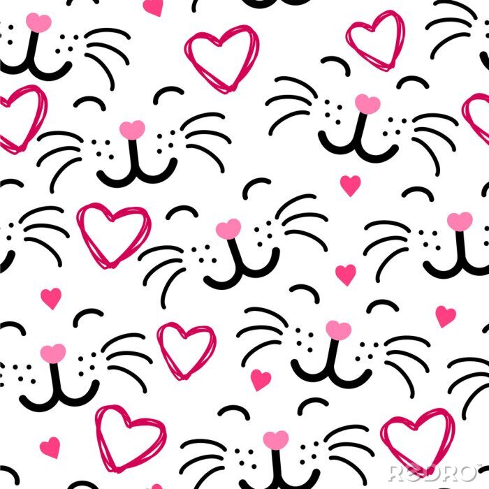 Sticker Katzengesichter und rosa Herzen