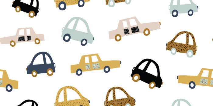 Sticker Kids handdrawn seamless pattern with colorful cars