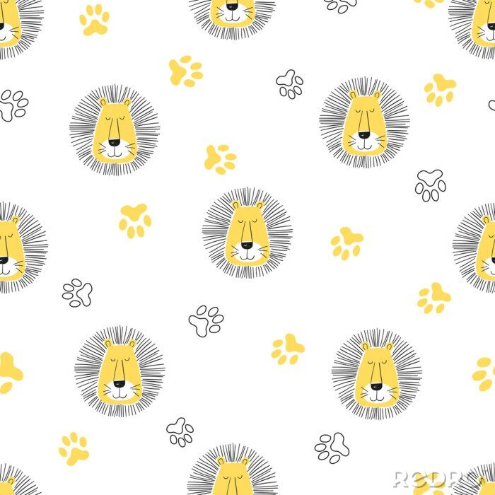 Sticker Kindermuster mit Löwen auf weißem Hintergrund