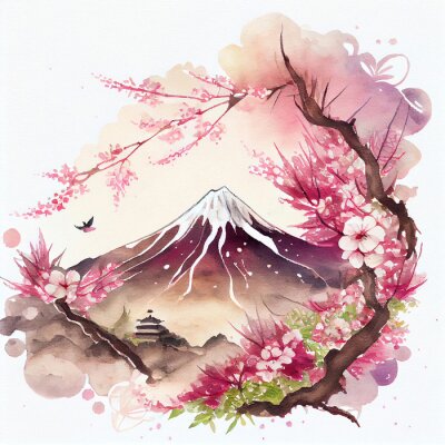 Sticker Kirschblüten und Blick auf Fuji
