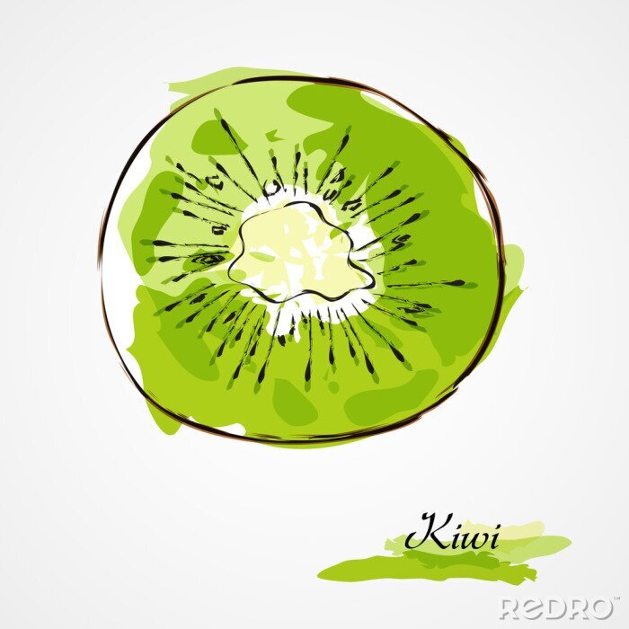 Sticker Kiwi auf weißem Hintergrund Aquarell Illustration