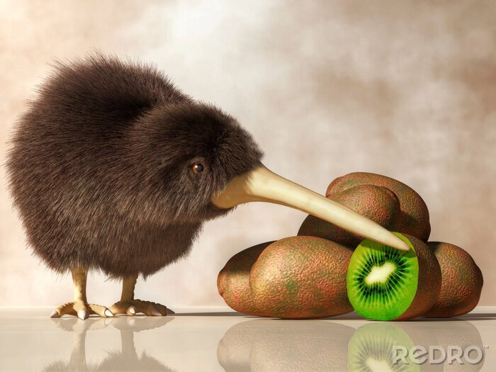 Sticker Kiwi-Vogel neben Obst