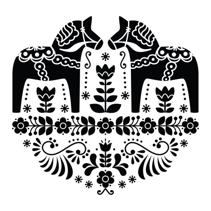 Sticker Klassische skandinavische Musterpferde aus Dalarna