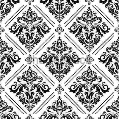 Sticker Klassischer Schwarzweiss-Barockmustervektor. Nahtloser abstrakter Hintergrund mit sich wiederholenden Elementen