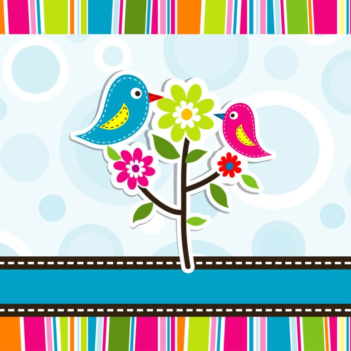 Sticker Kleine bunte Vögel auf Blümchen