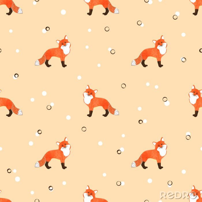 Sticker Kleine Füchse auf gepunktetem Hintergrund