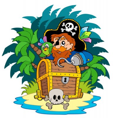 Sticker Kleine Insel und Pirat mit Haken