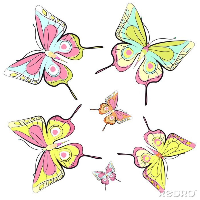 Sticker Kleine und große bunte Schmetterlinge