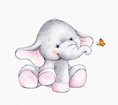 Sticker Kleiner Elefant und Schmetterling