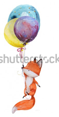 Sticker Kleiner Fuchs und bunte Luftballons