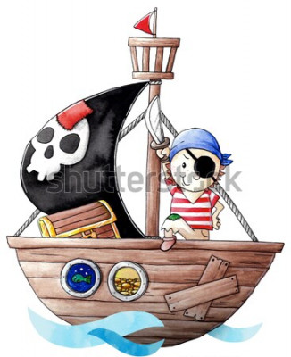 Sticker Kleiner Piratenjunge mit seinem Schiff
