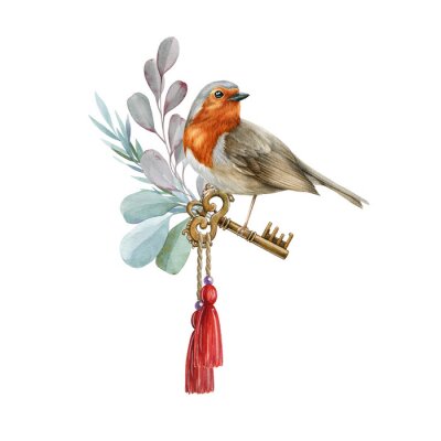 Sticker Kleiner Vogel und Schlüssel