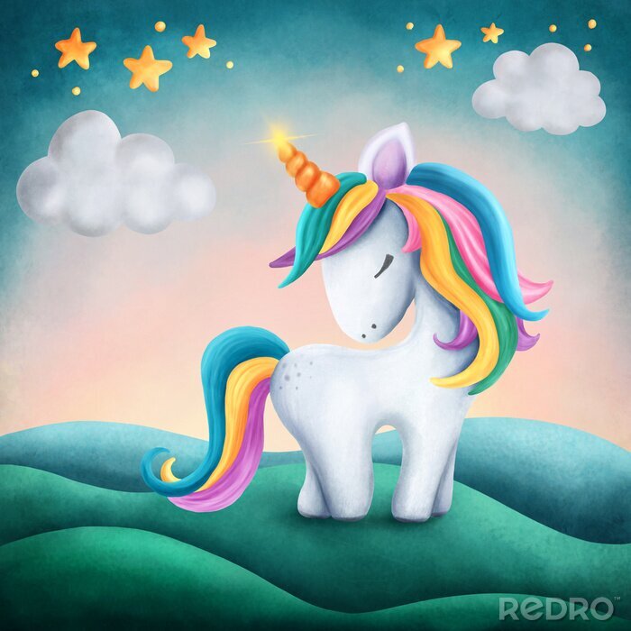 Sticker Kleines Regenbogen-Einhorn