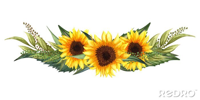 Sticker Komposition mit drei Sonnenblumen