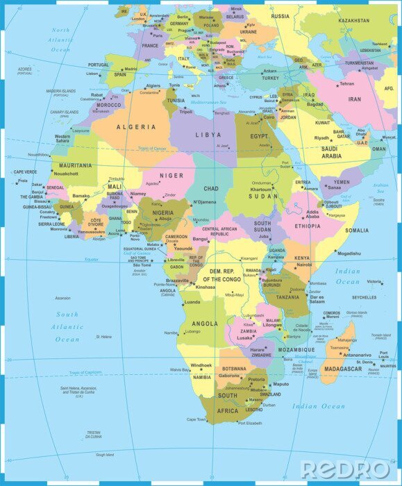 Sticker Kontinente Grafik mit politischer Karte von Afrika