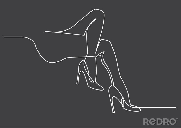 Sticker kontinuierliche Strichzeichnung von nackten Frauen Beine in High Heels