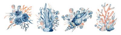 Korallenriff in Blau mit Muscheln