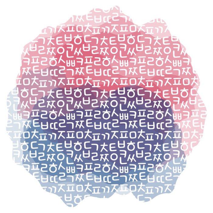 Sticker Koreanisches Alphabet beschriftet Muster-Hintergrund mit koreanischem Flaggen-Wasser-Farbspritzen, Vektorillustration