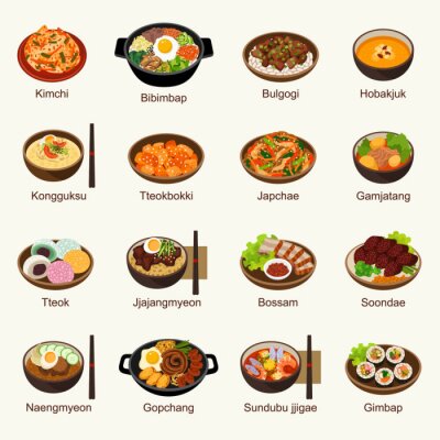 Sticker Koreanisches Essen Illustrationen mit Beschriftungen