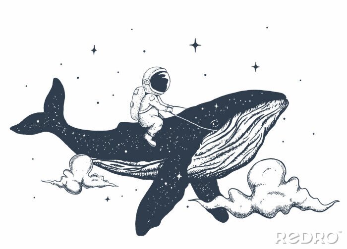 Sticker Kosmischer Astronaut auf einem Wal