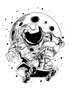 Sticker Kosmischer Astronaut fährt Skateboard