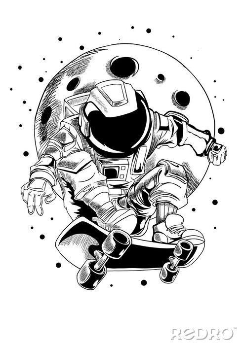 Sticker Kosmischer Astronaut fährt Skateboard