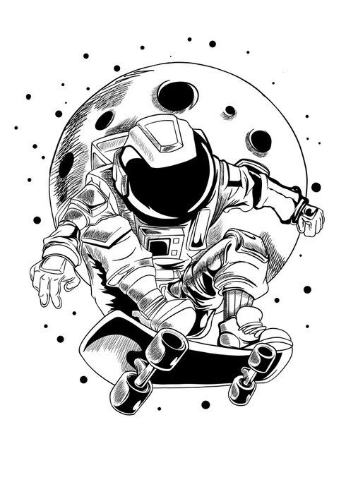 Sticker Kosmischer Astronaut fährt Skateboard