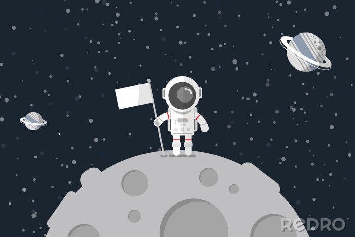 Sticker Kosmischer Astronaut mit Flagge auf dem Planeten