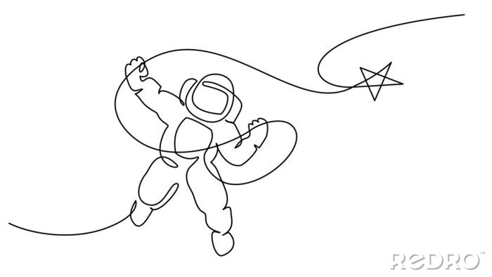 Sticker Kosmischer Astronaut mit Stern einfache Grafik
