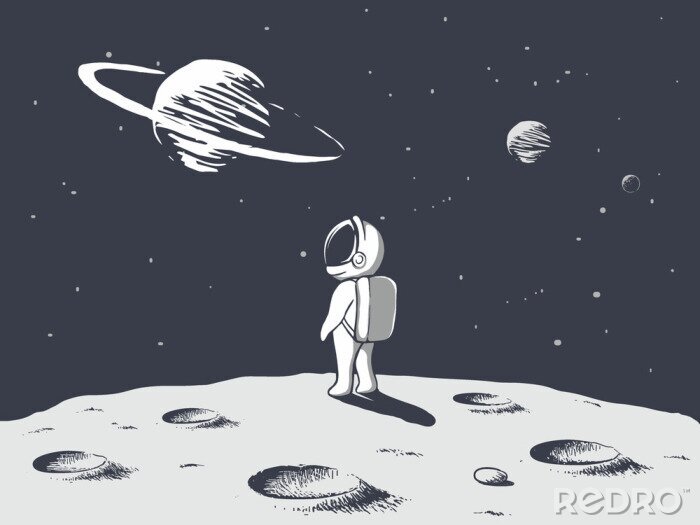 Sticker Kosmischer Astronaut schaut auf ferne Planeten