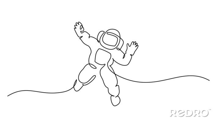 Sticker Kosmischer Astronaut Zeichnung mit einer einzigen Linie