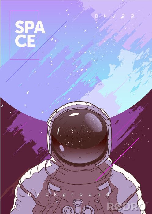 Sticker Kosmonaut in einem Raumanzug vor einem Planeten