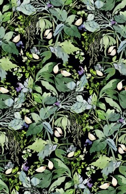 Sticker Kräuter und Gewürze auf schwarzem Hintergrund