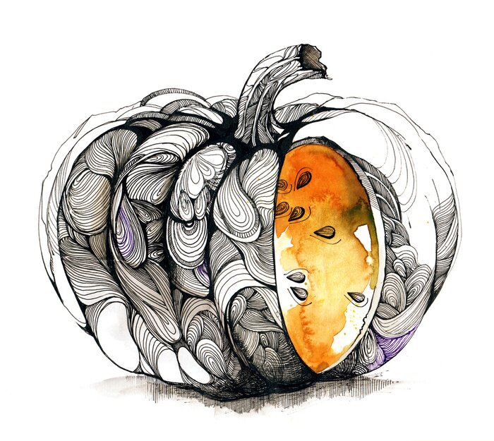 Sticker Künstlerische Darstellung eines Kürbisses in origineller Ästhetik