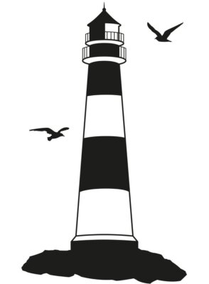 Sticker Küstenlandschaft Leuchtturm Möwen Silhouette