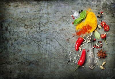 Sticker Kunstvolle Komposition mit Paprika und Kräutern