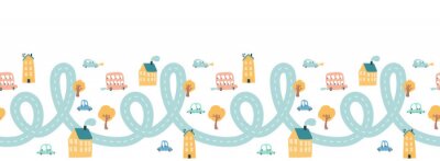 Sticker Kurvenreiche Straße durch eine kleine Stadt