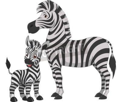 Sticker Lächeln eines Zebras  das neben seiner Mutter steht