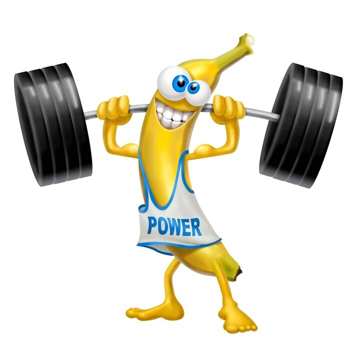 Sticker Lächelnde Bananen Sportler beim Heben einer Langhantel