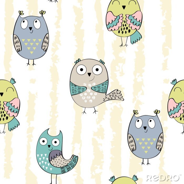 Sticker Lächelnde bunte Eulen