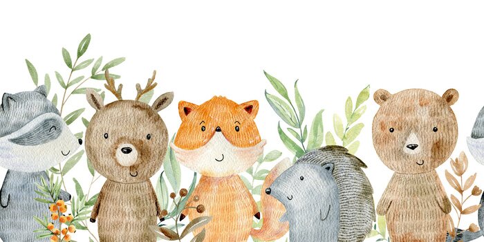 Sticker Lächelnde Cartoon-Waldtiere