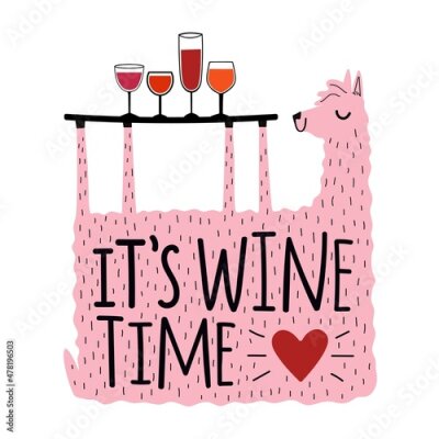 Sticker Lama mit Wein