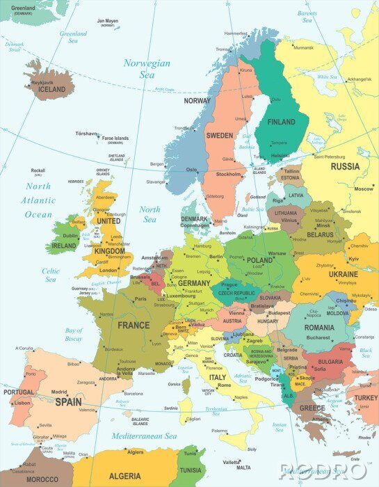 Sticker Landkarte Europa in mehreren Farben