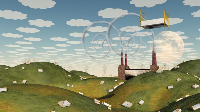 Sticker Landschaft mit Bett Surrealismus