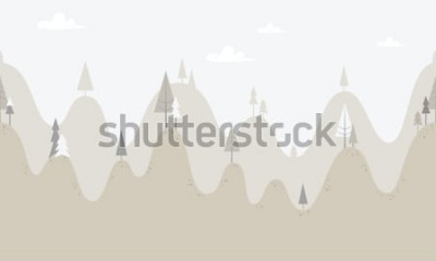 Sticker Landschaft mit Hügeln und Nadelbäumen