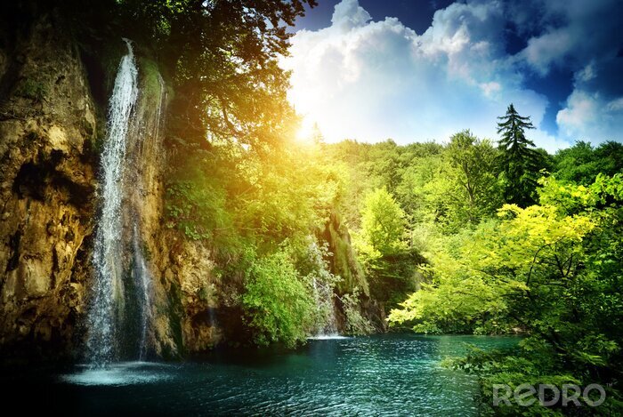Sticker Landschaft Wasserfall Dschungel