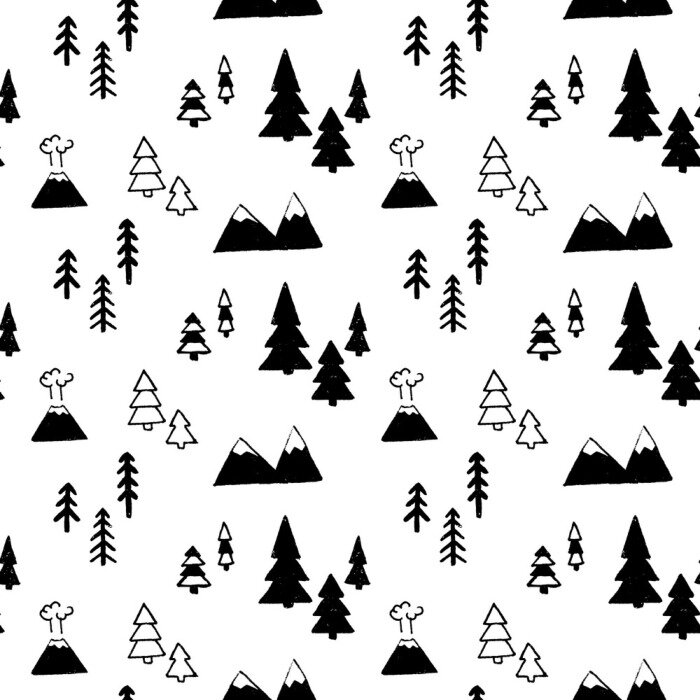 Sticker Landschaft zeichnen - Berge und Wald